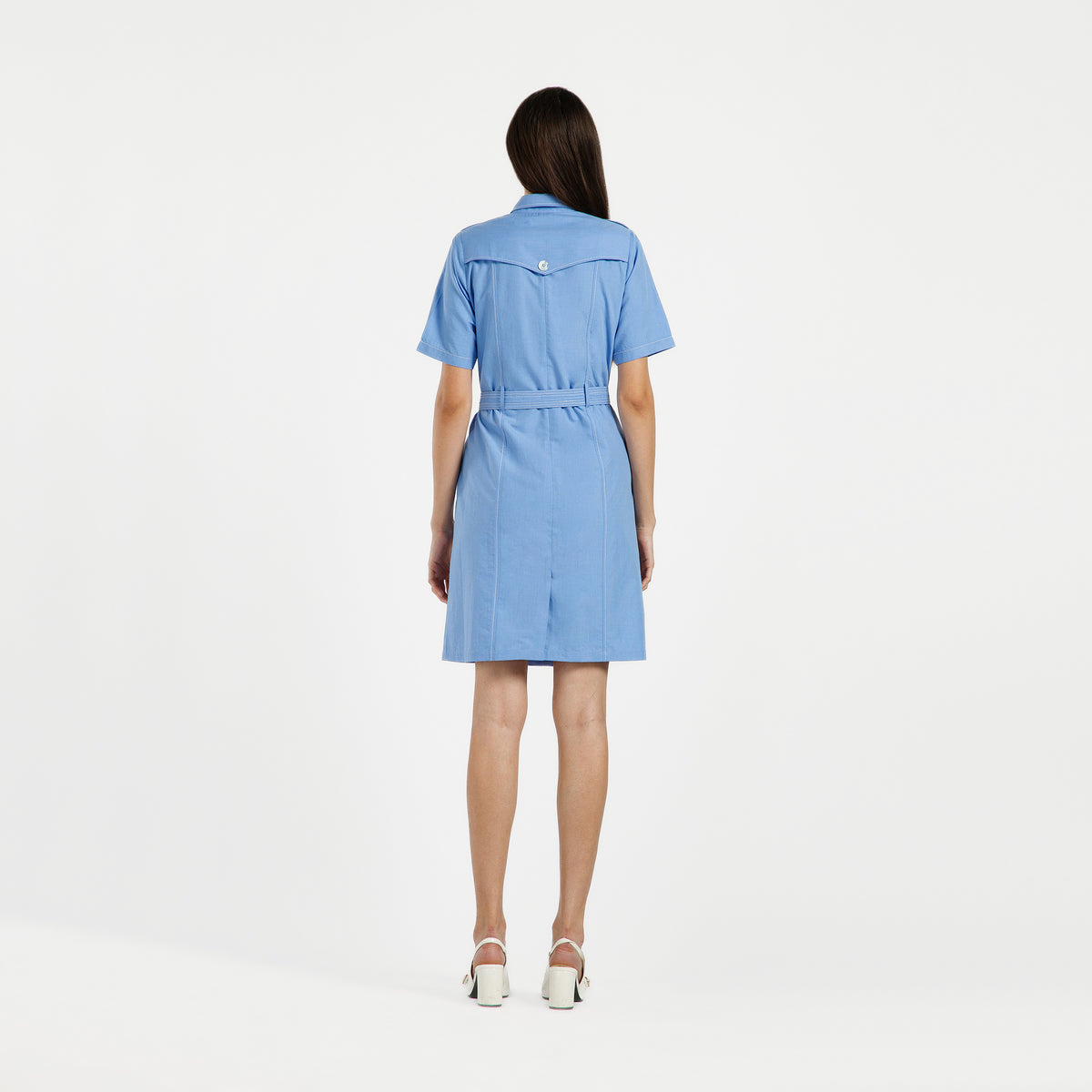 Blue Trench Coat With White Top Stitch