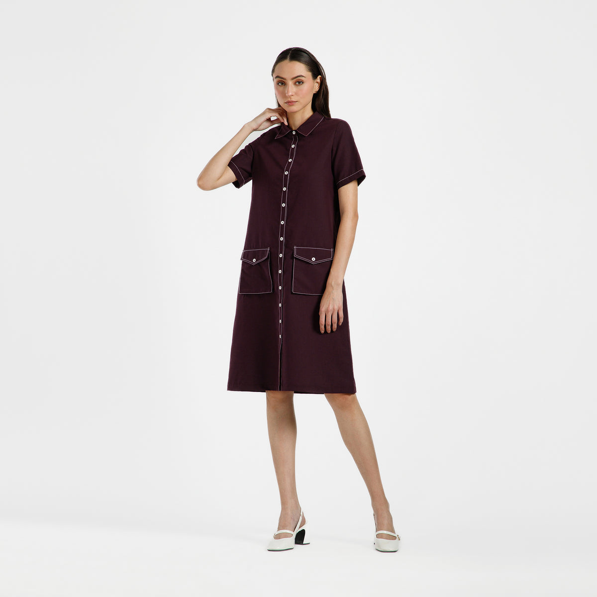 Prune Trench Coat With Top Stitch