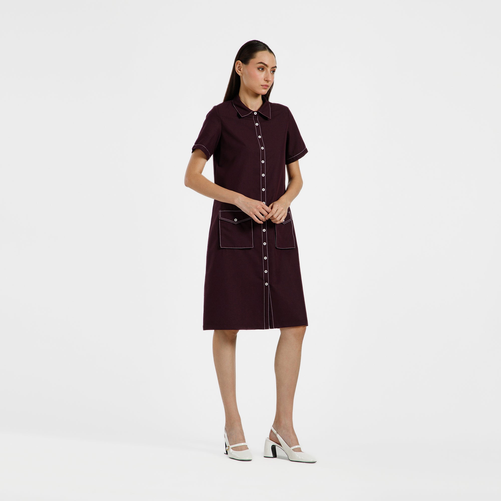 Prune Trench Coat With Top Stitch