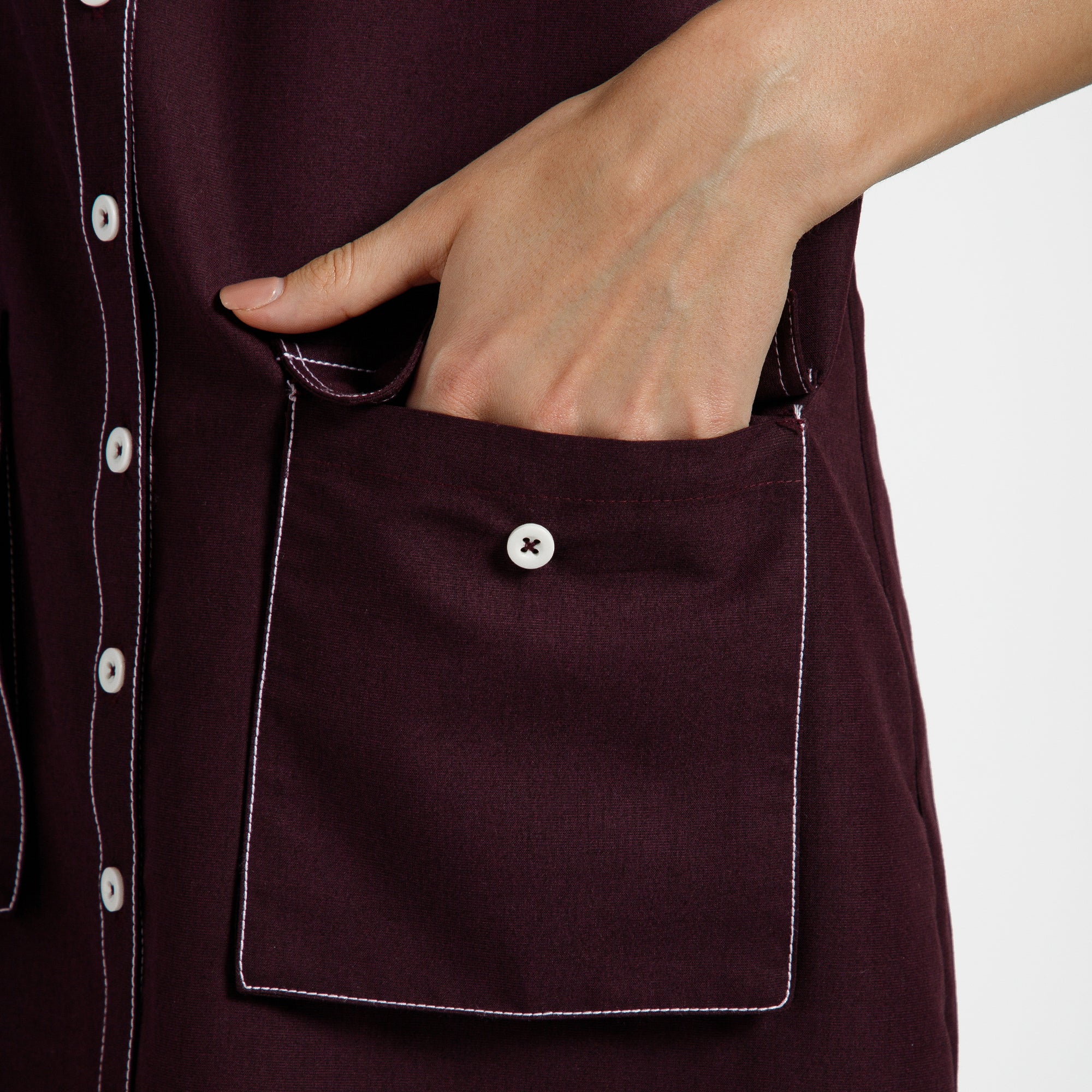 Prune Trench Coat With Top Stitch