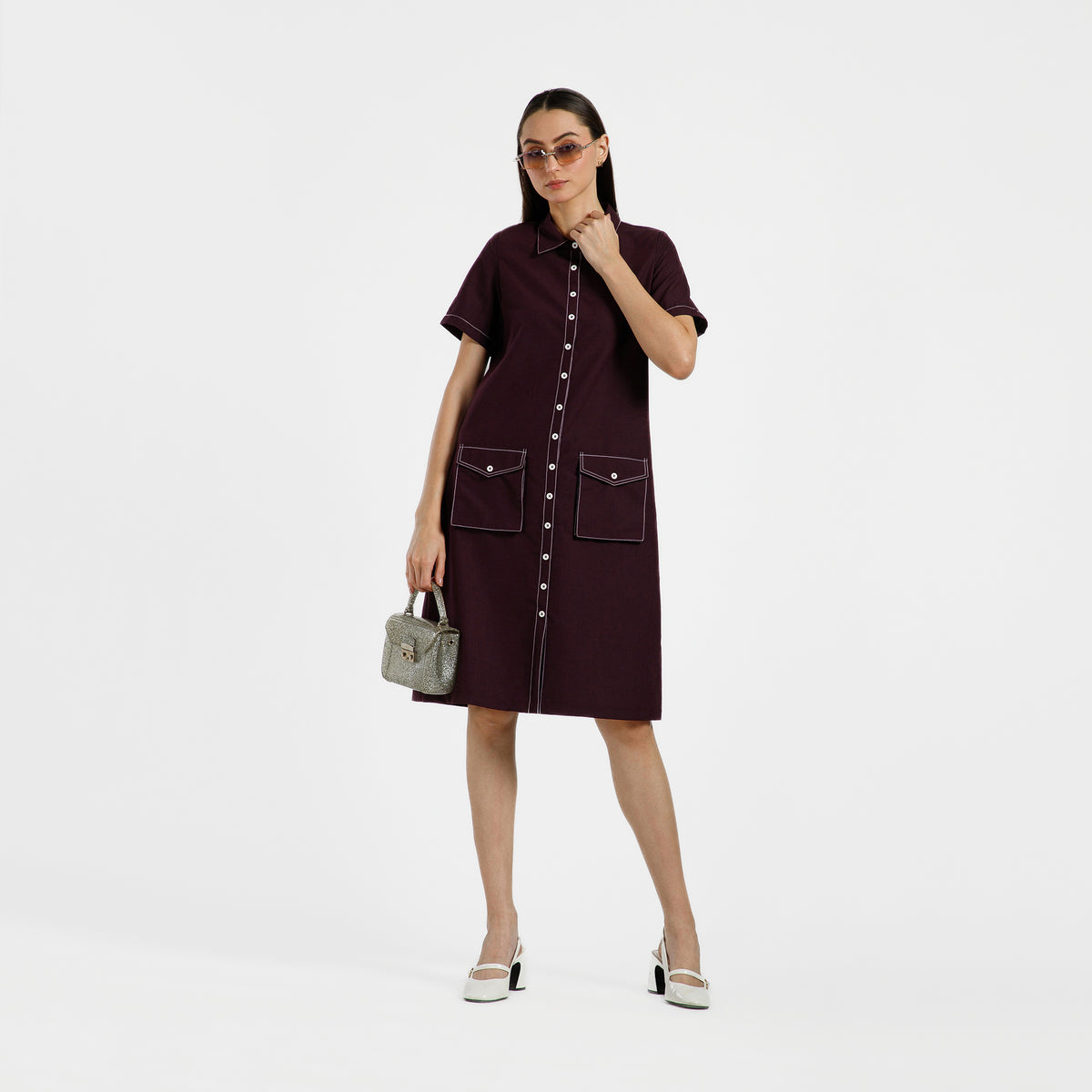 Prune Trench Coat With Top Stitch