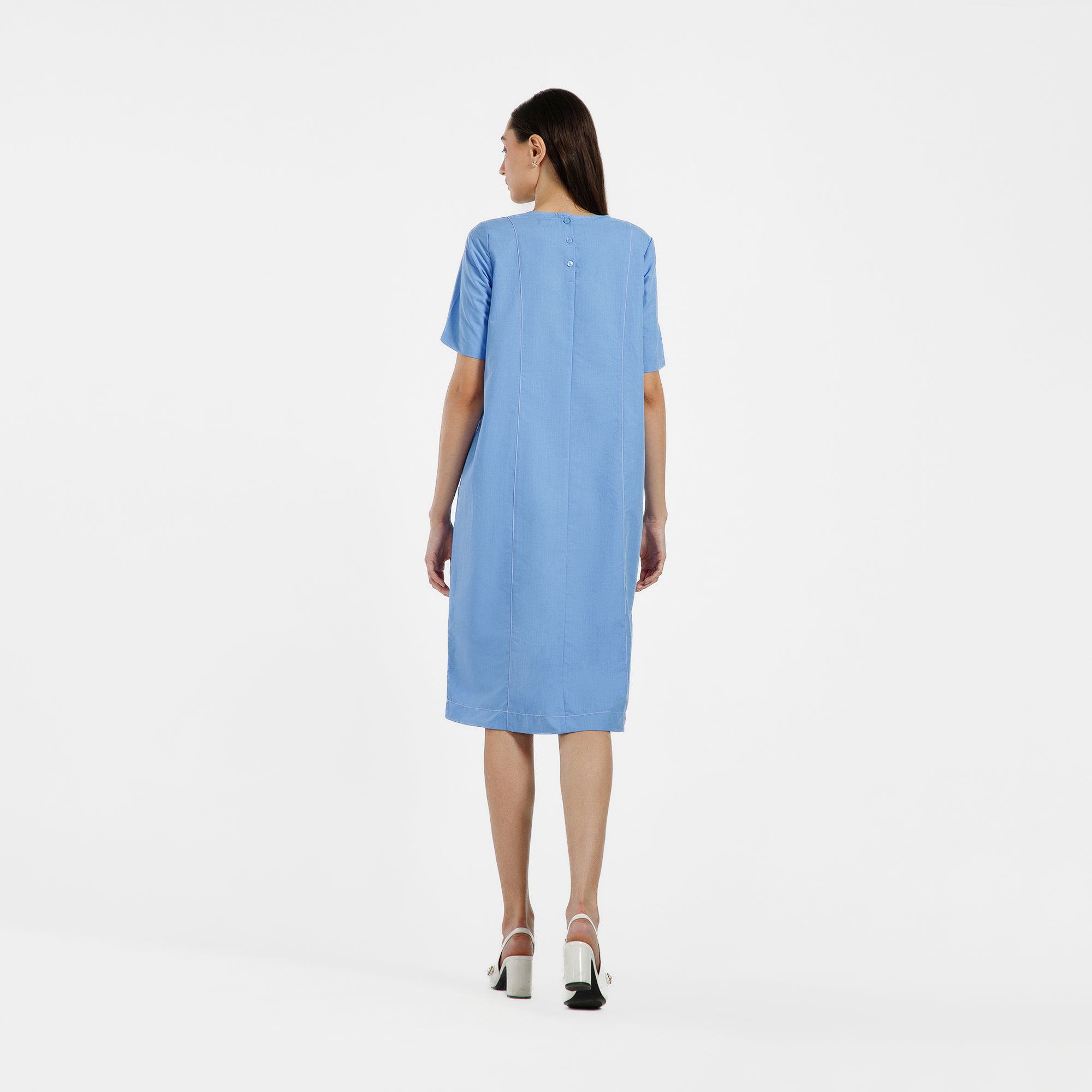 Blue Dress With White Top Stitch