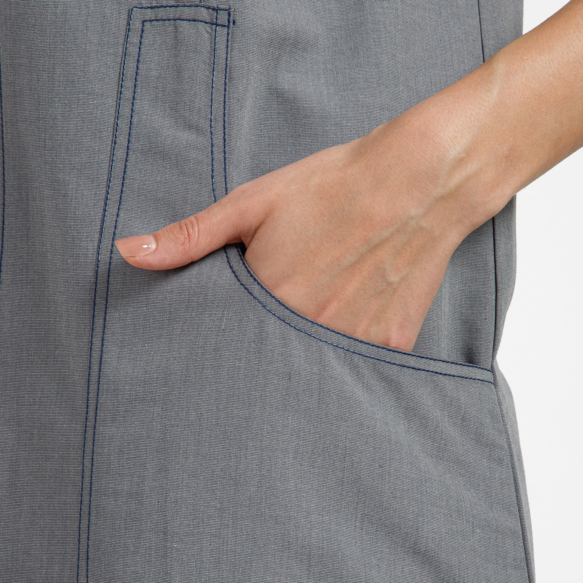 Grey Dress With Blue Top Stitch