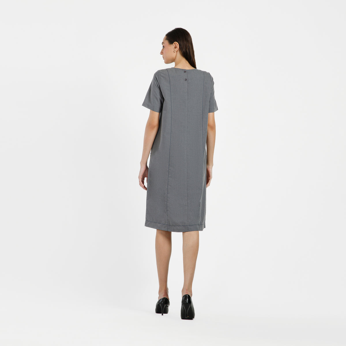 Grey Dress With Blue Top Stitch