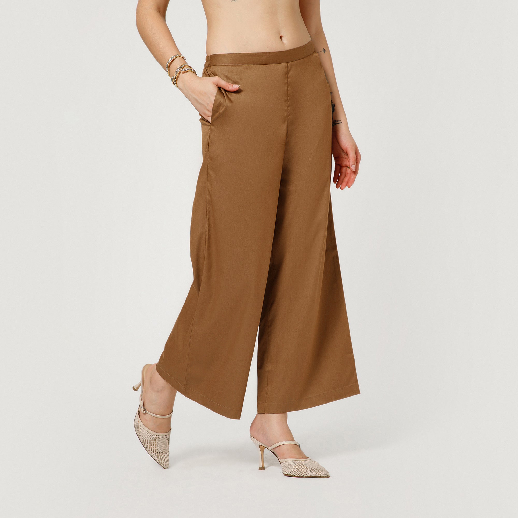 Brown Cotton Blend Palazzo