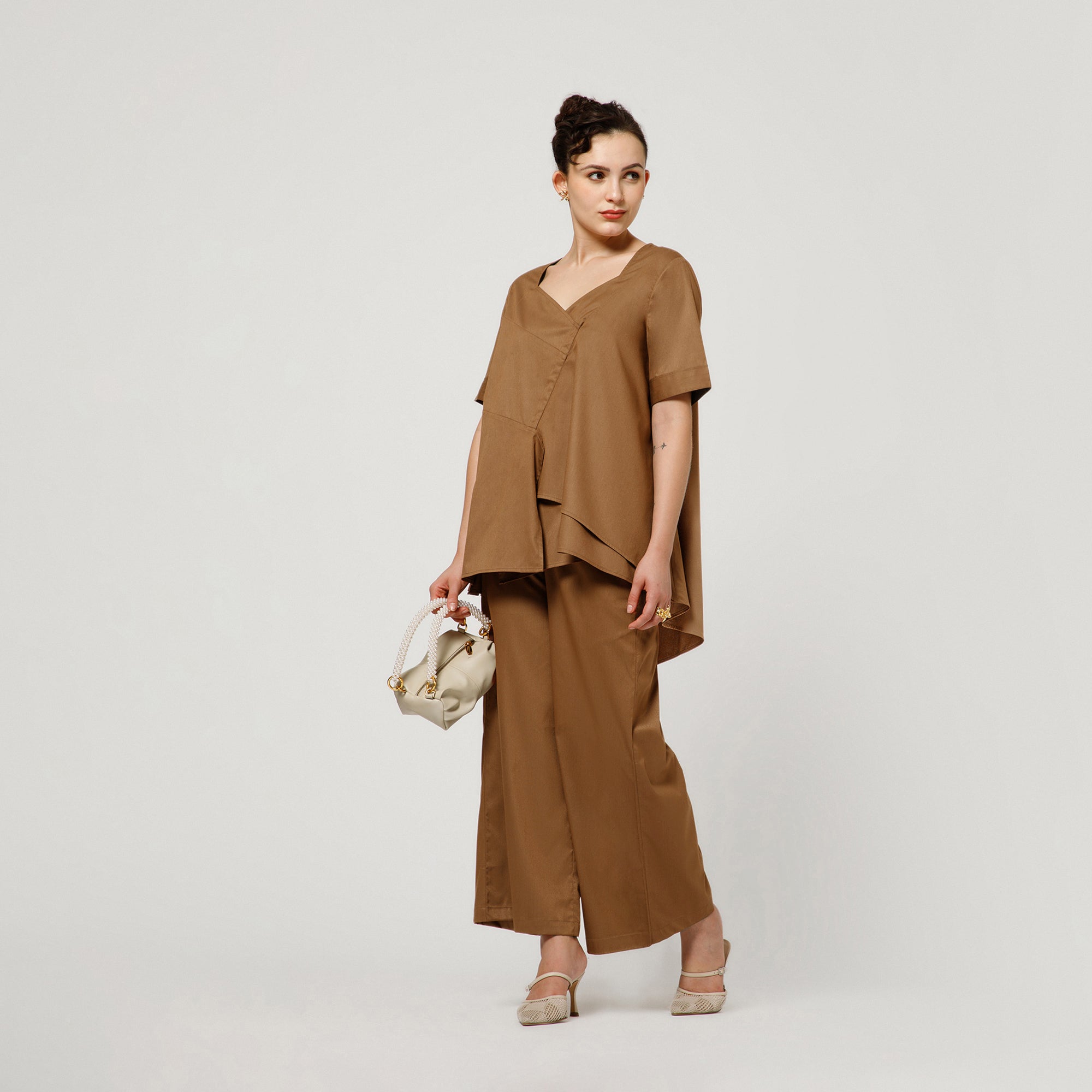 Brown Cotton Blend Palazzo