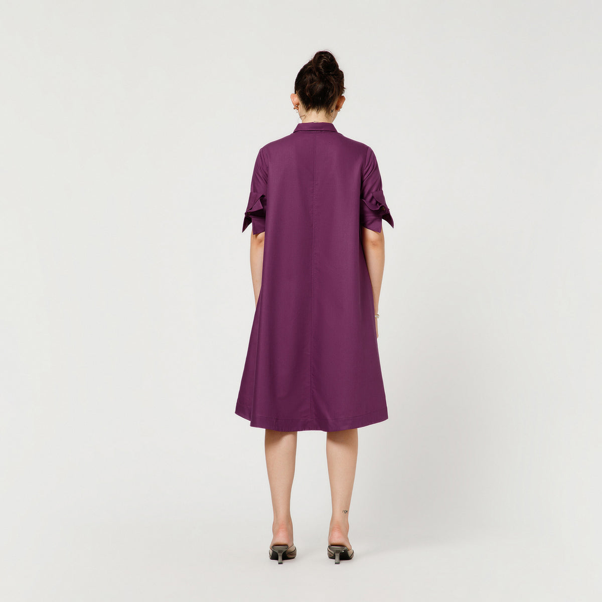 Purple A-Line Dress With Dramatic Cuff
