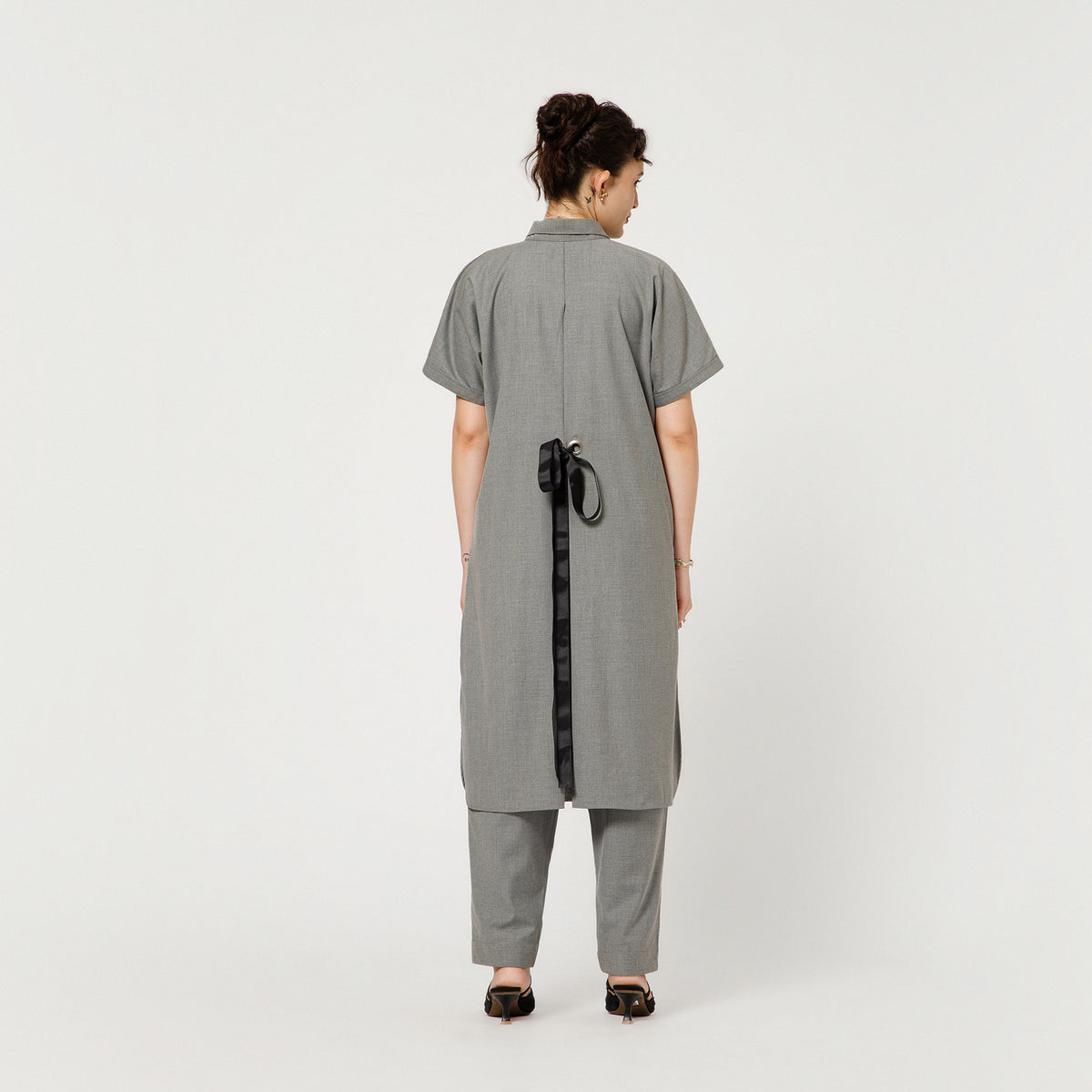 Light Grey Tunic With Black Ribbon
