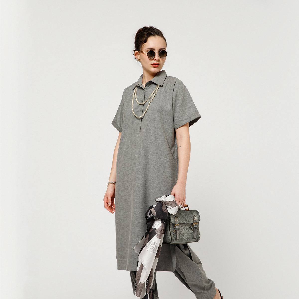 Light Grey Tunic With Black Ribbon