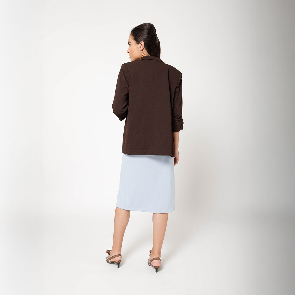 Brown Textured Lycra Jacket With Cufflinks