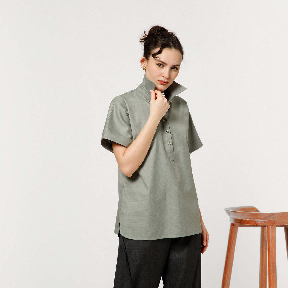Light Green Top With Short Sleeves