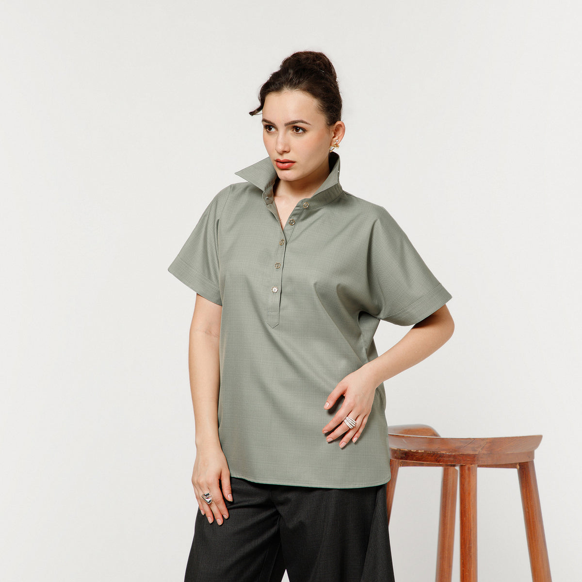 Light Green Top With Short Sleeves