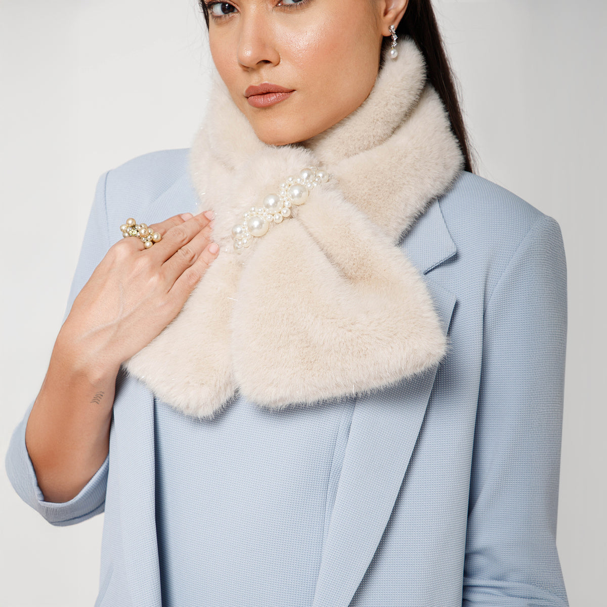 Off-White Stole with Crystal Studs-2