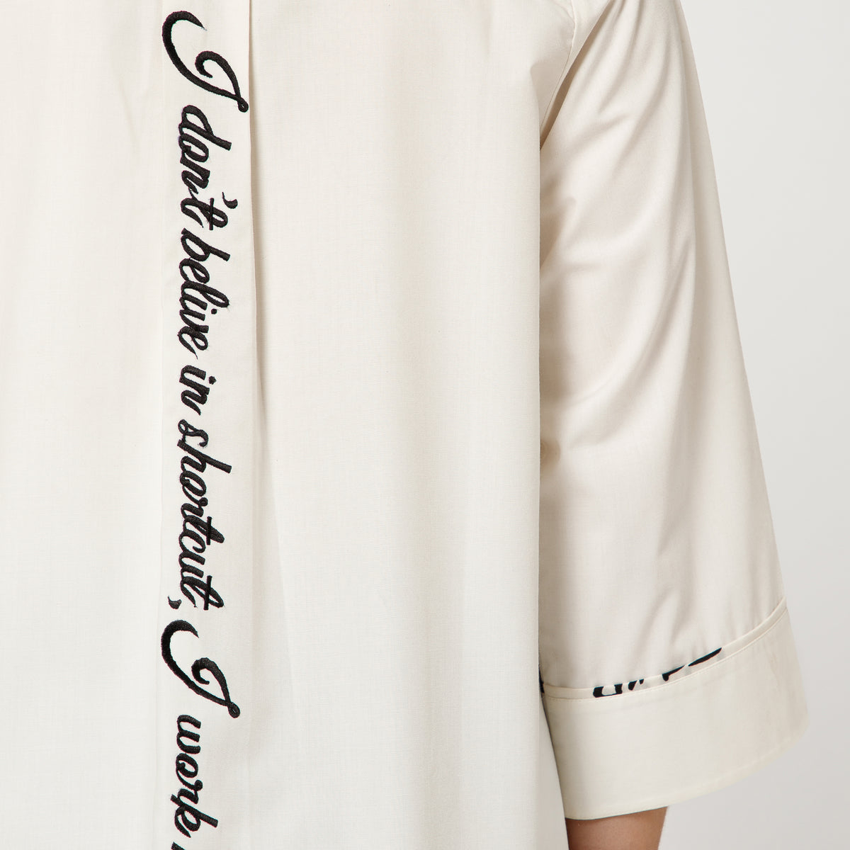 Off White Oversize Shirt With Quotation Embroidery
