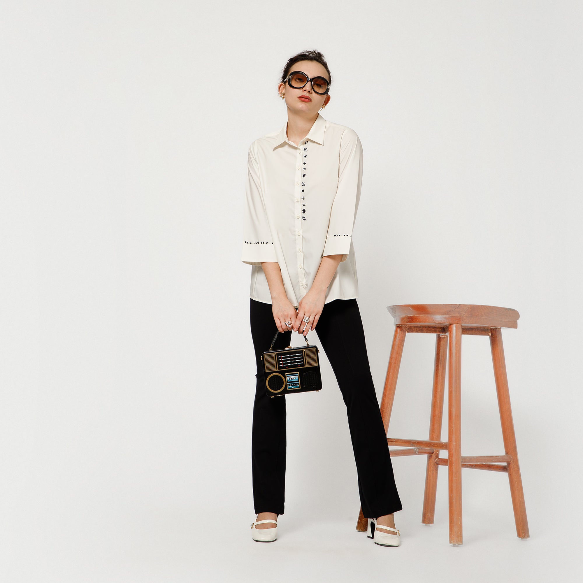 Off White Oversize Shirt With Quotation Embroidery