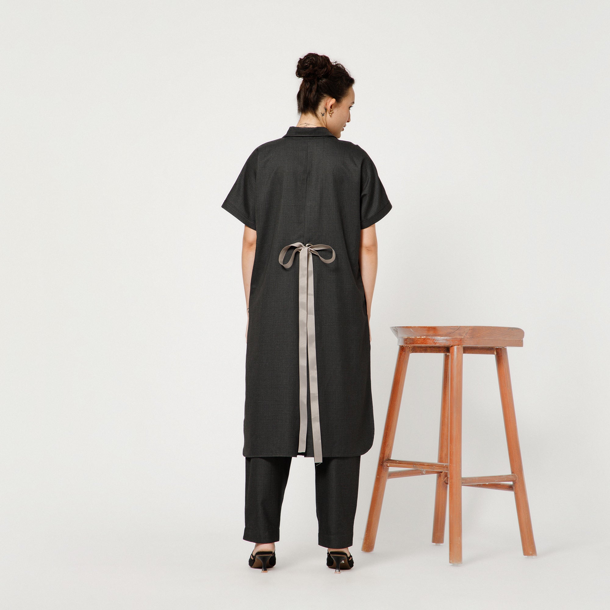 Dark Grey Tunic With Grey Ribbon