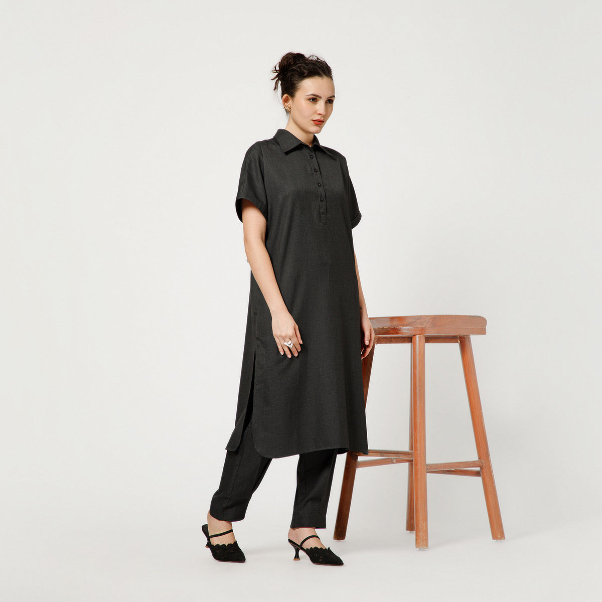Dark Grey Tunic With Grey Ribbon