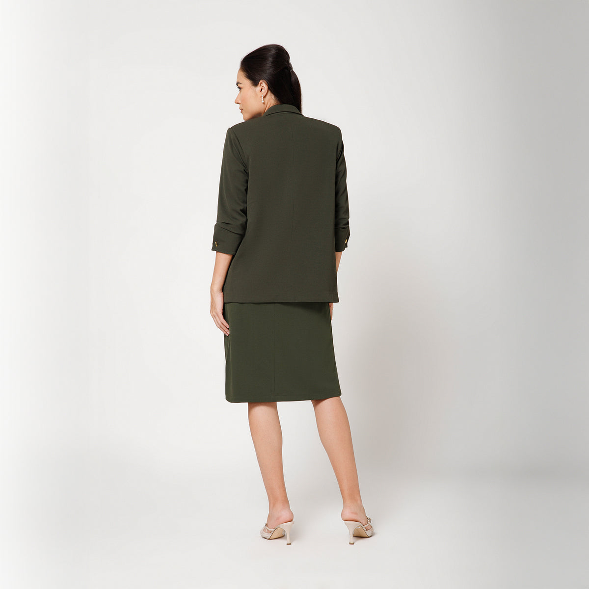 Green Textured Lycra Jacket With Cufflinks