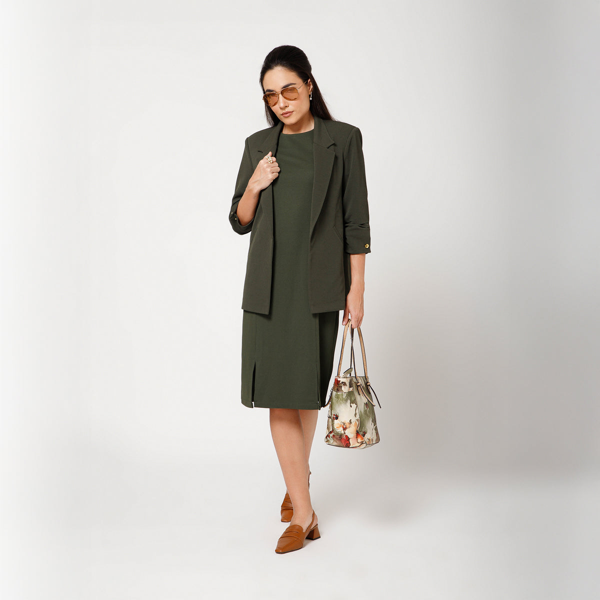 Green Textured Lycra Jacket With Cufflinks