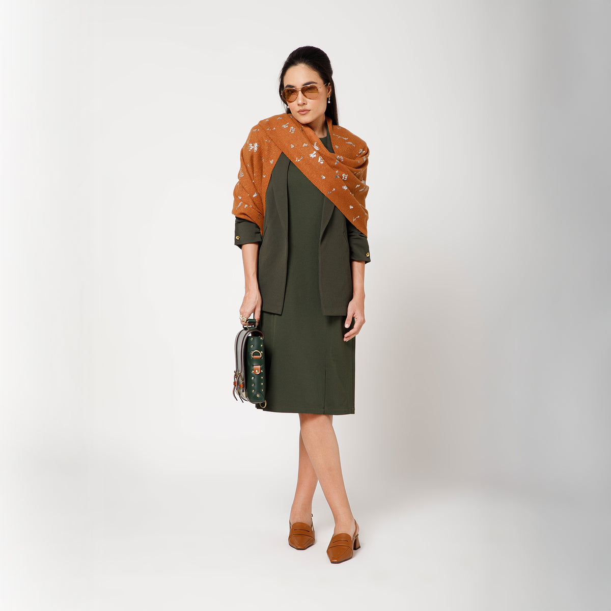 Ochre Stole With Foil Print