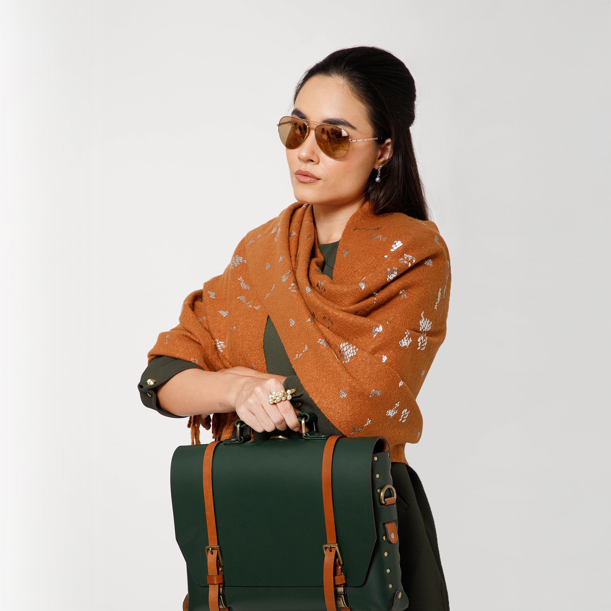 Ochre Stole With Foil Print