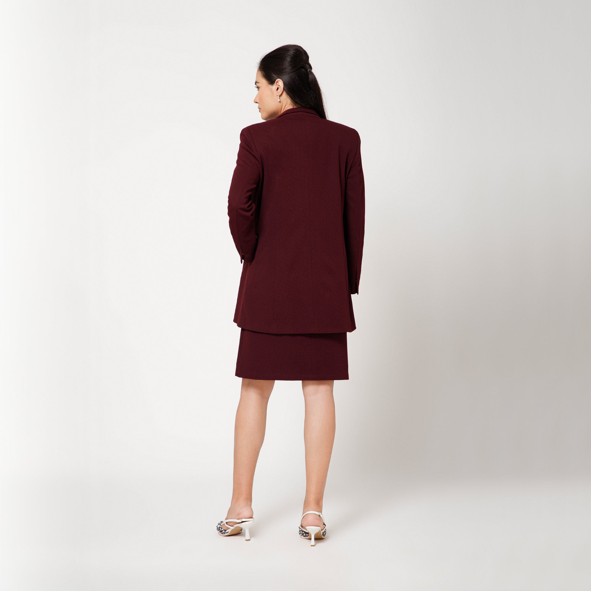 Maroon Textured Jacket With Pockets