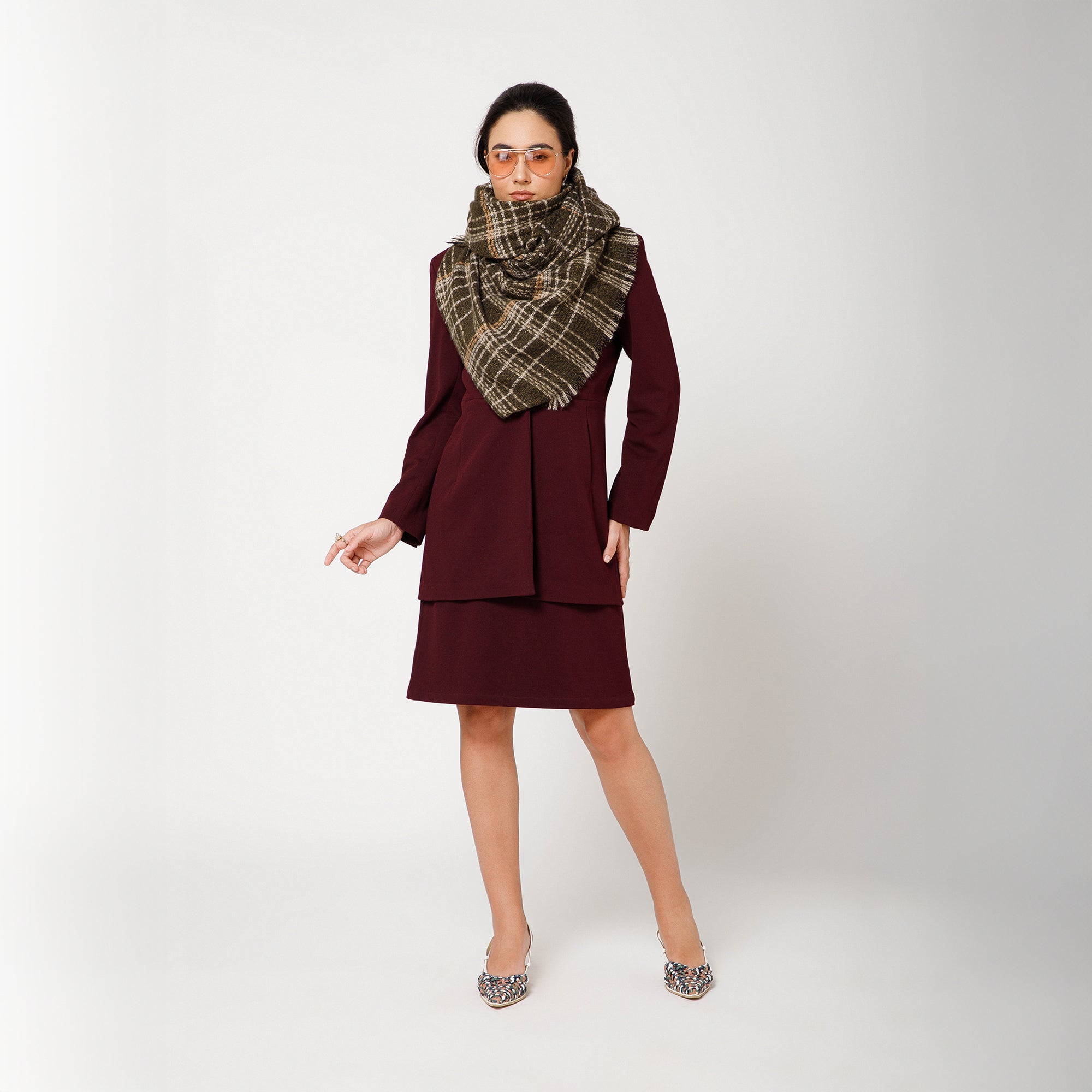 Olive Green With White Check Stole