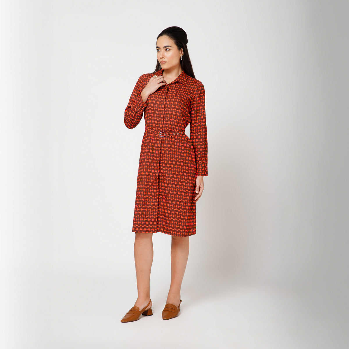 Orange and Brown Drop Print Long Shirt
