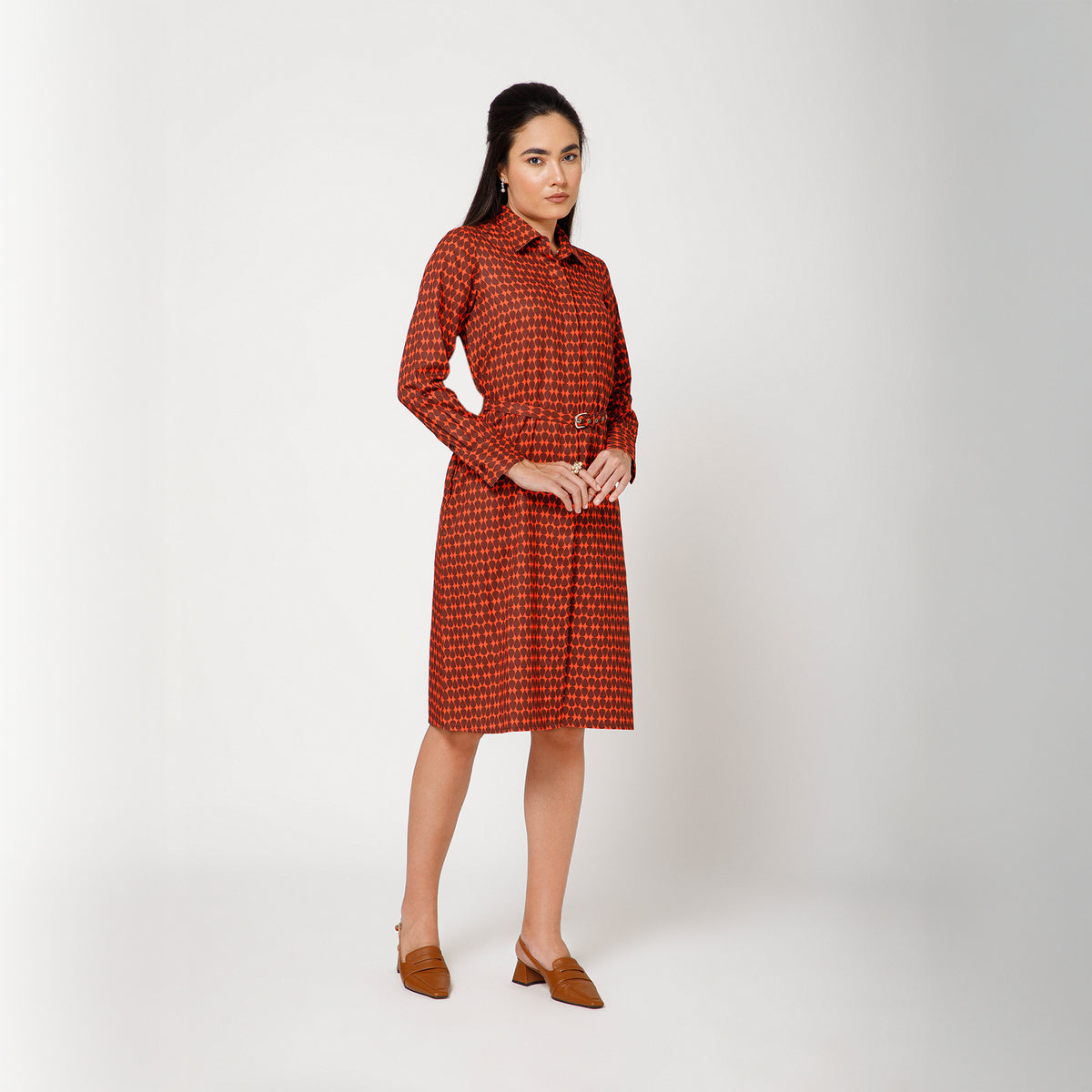 Orange and Brown Drop Print Long Shirt