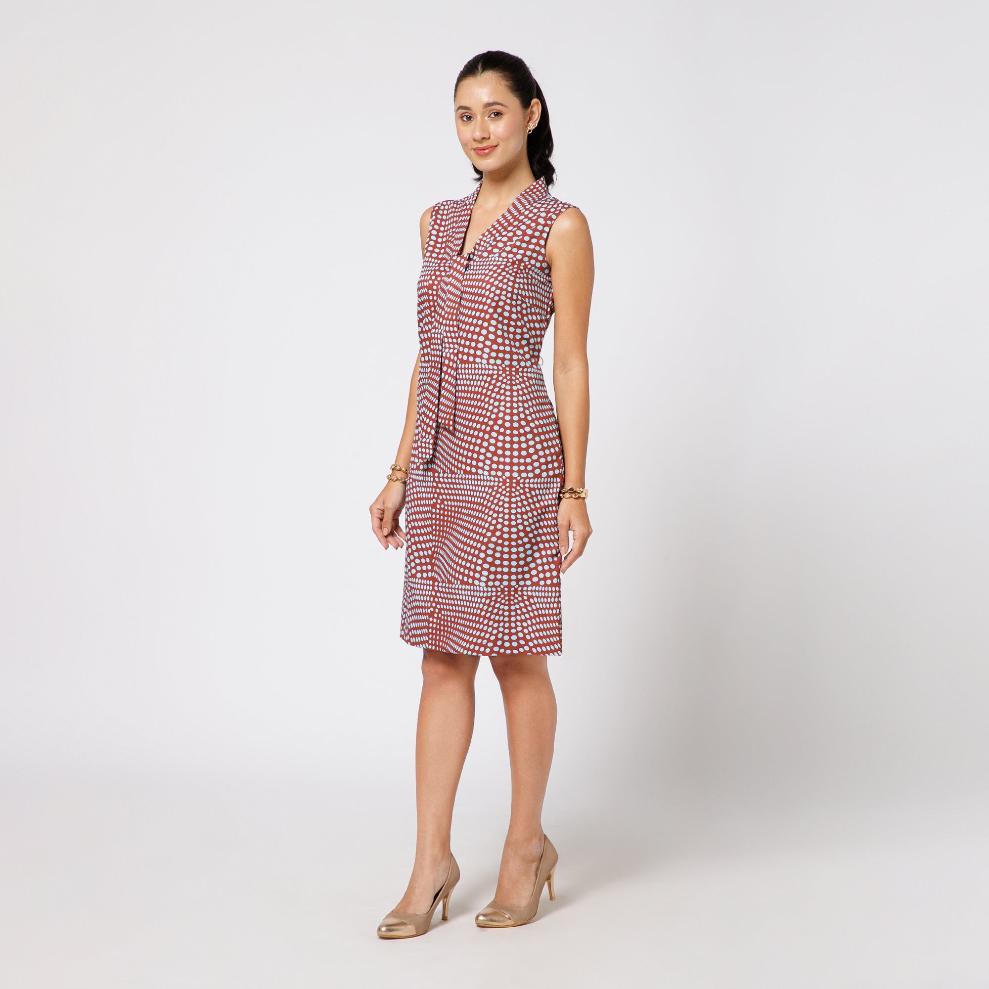 Blue & Brown Polka Print Tie Up