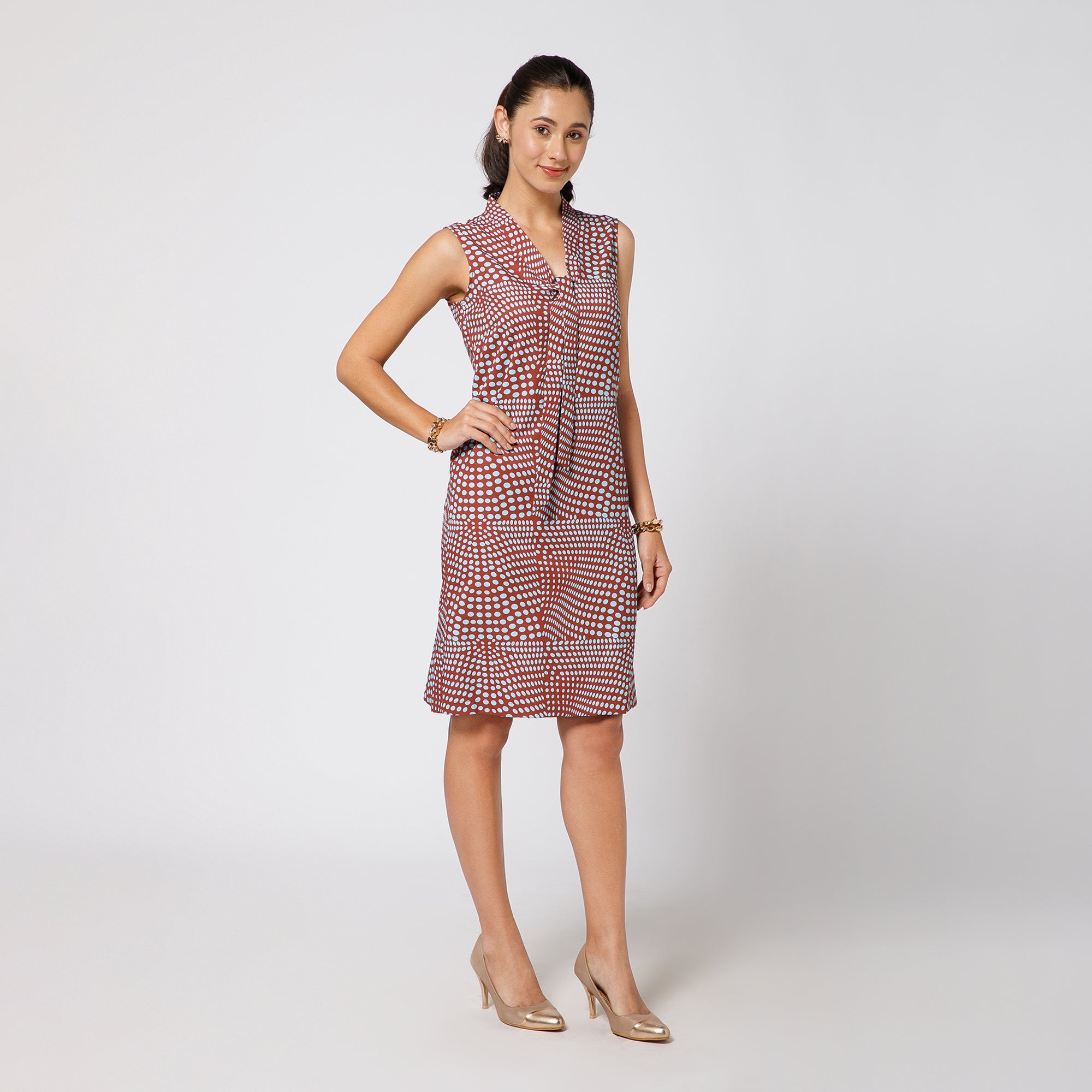 Blue & Brown Polka Print Tie Up