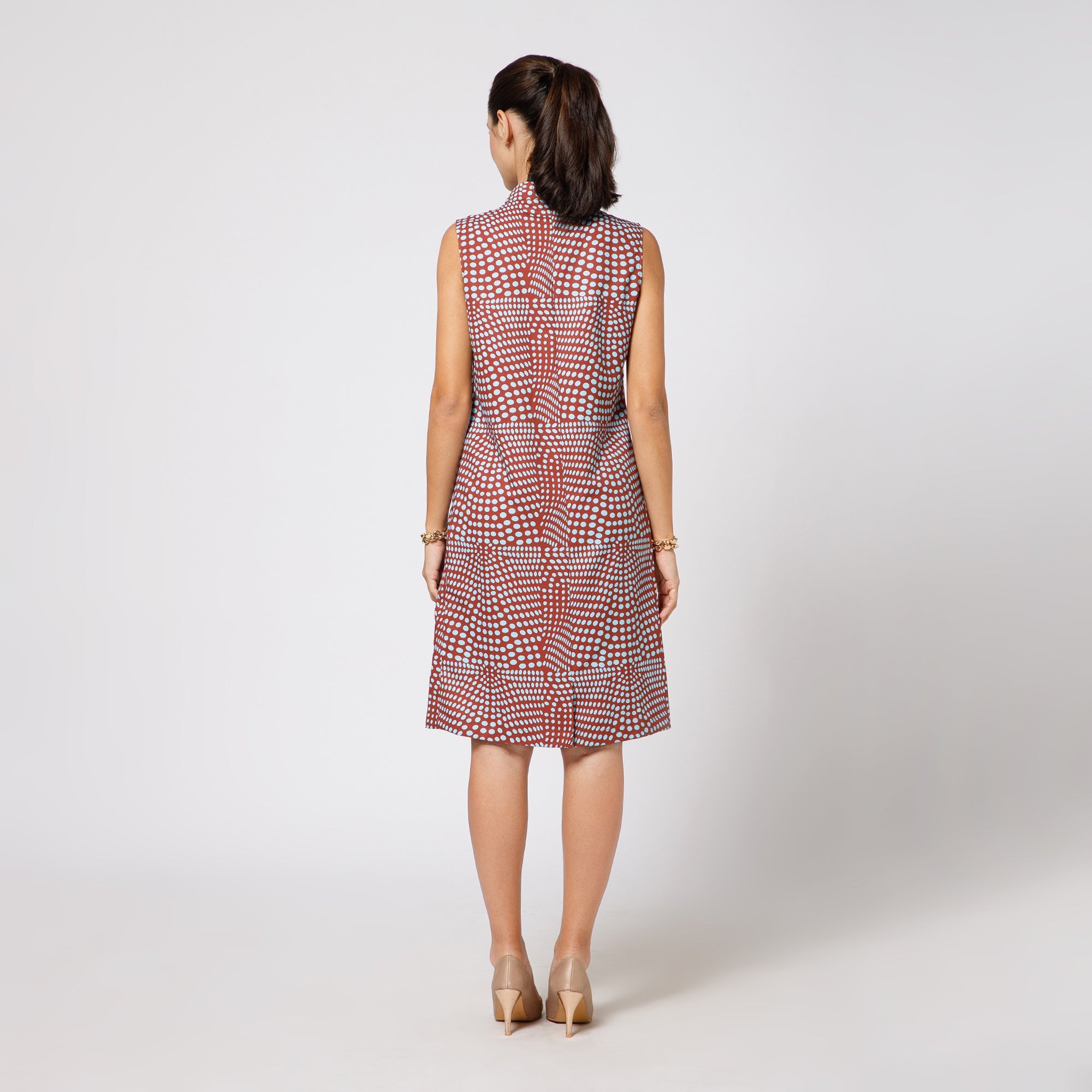 Blue & Brown Polka Print Tie Up