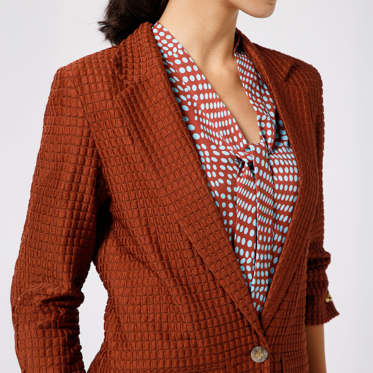 Brown Textured Over Coat With Cufflinks