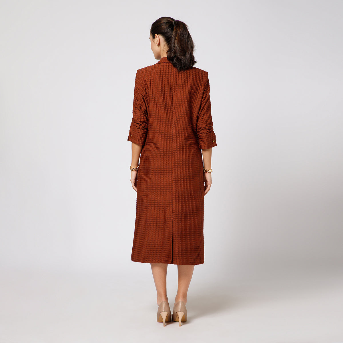 Brown Textured Over Coat With Cufflinks