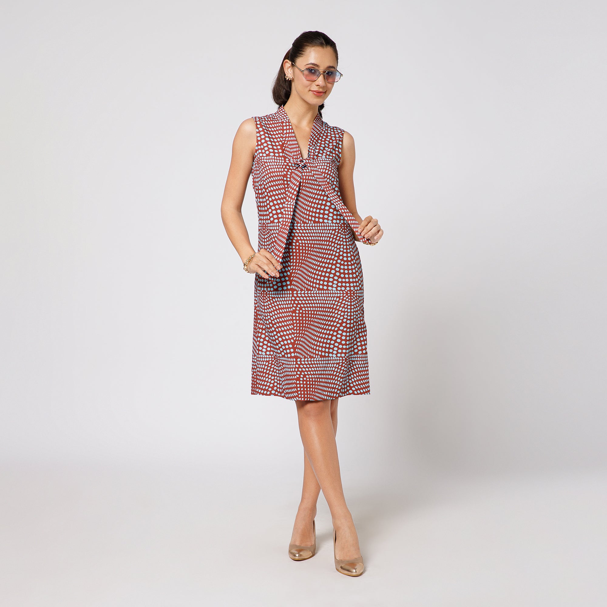 Blue & Brown Polka Print Tie Up