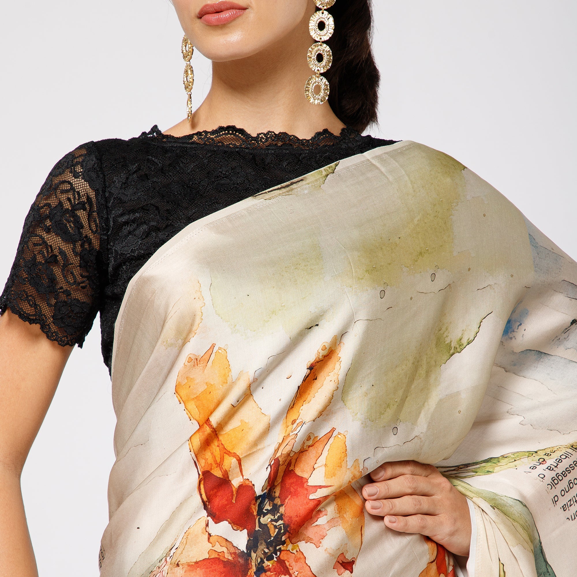 Beige Printed Saree for Women-3