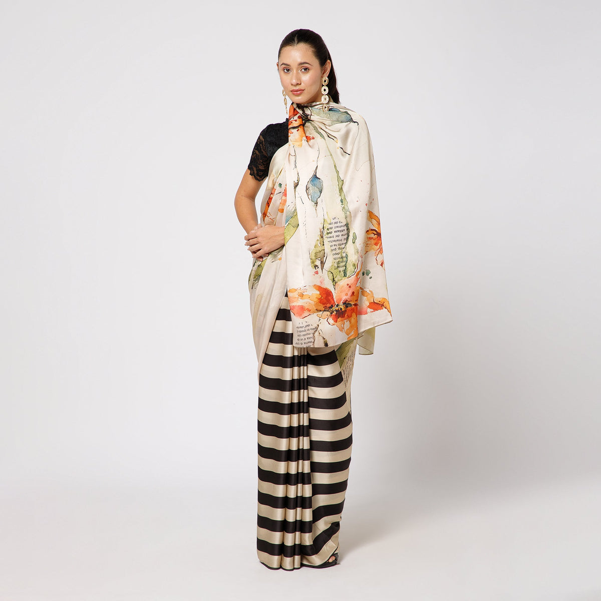 Beige Printed Saree for Women-4
