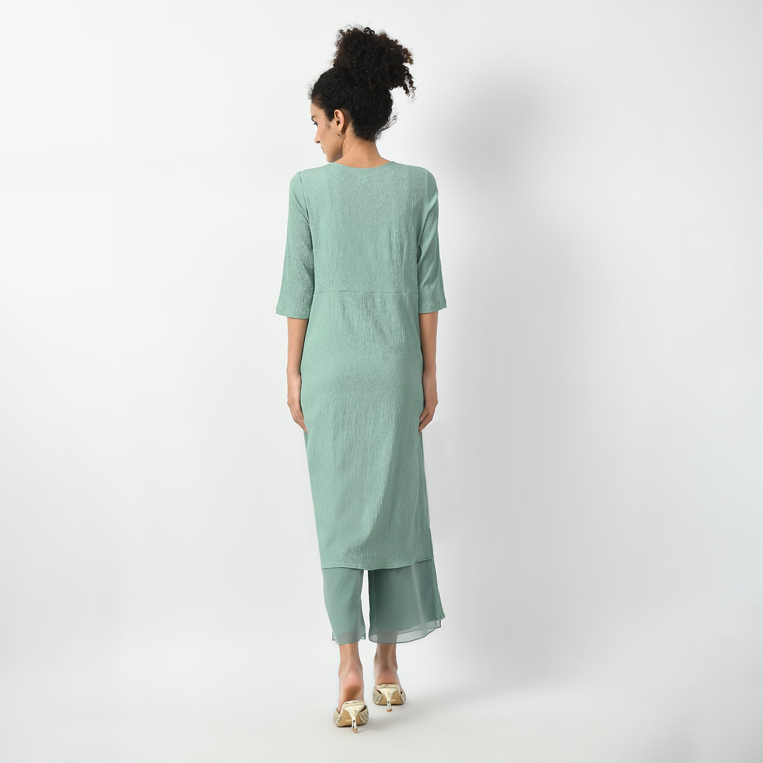 Light Green Texture Drape Dress, dress for women, stylish dress for women, one piece for women dress, office wear women, drape dress, texture dresses, light green dress, green drape dress, green dress