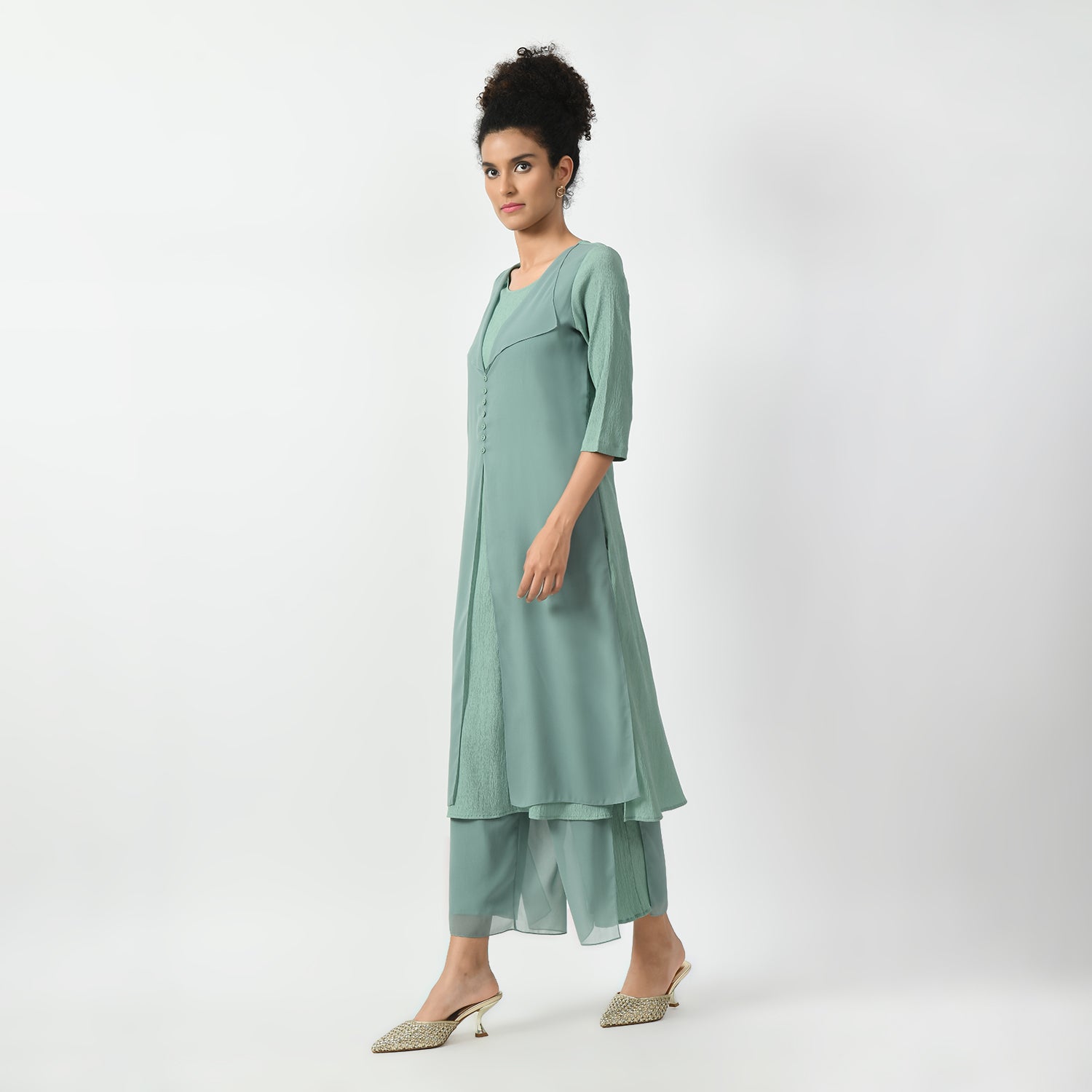 Light Green Texture Drape Dress, dress for women, stylish dress for women, one piece for women dress, office wear women, drape dress, texture dresses, light green dress, green drape dress, green dress