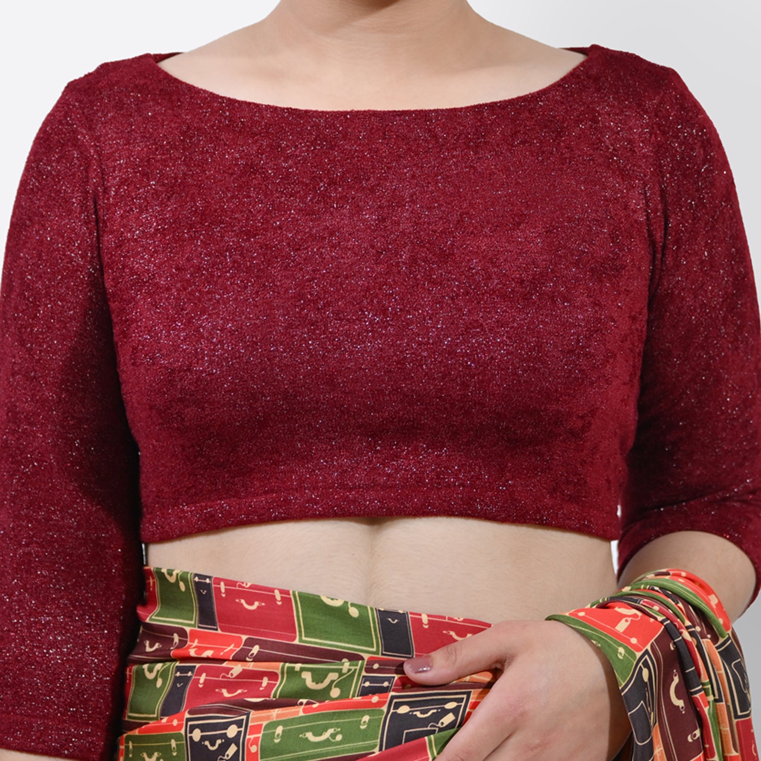 Maroon Boat Neck Velvet Blouse, Stylish Blouses for Sarees, Perfect for Office Wear