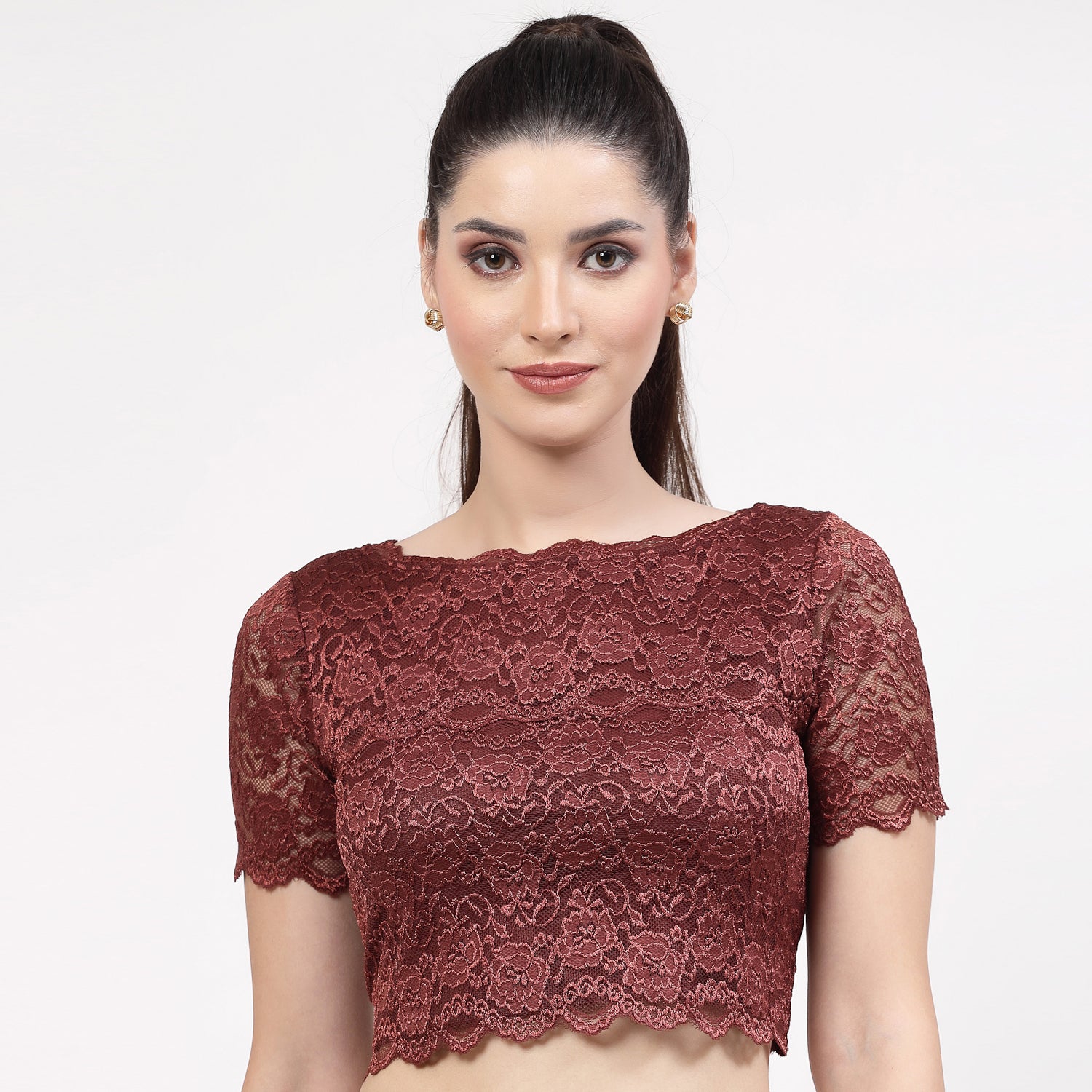 Maroon Lace Blouse, Stylish Blouses for Sarees, Perfect for Office Wear