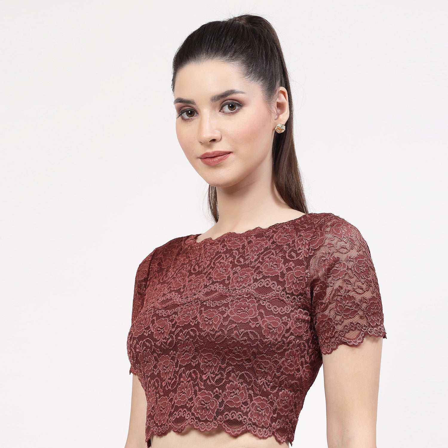 Maroon Lace Blouse, Stylish Blouses for Sarees, Perfect for Office Wear