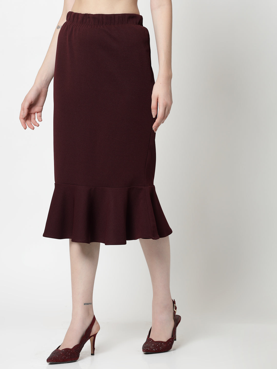 Maroon Lycra Fish Cut Skirt,frocks for women	
indian designer skirts?