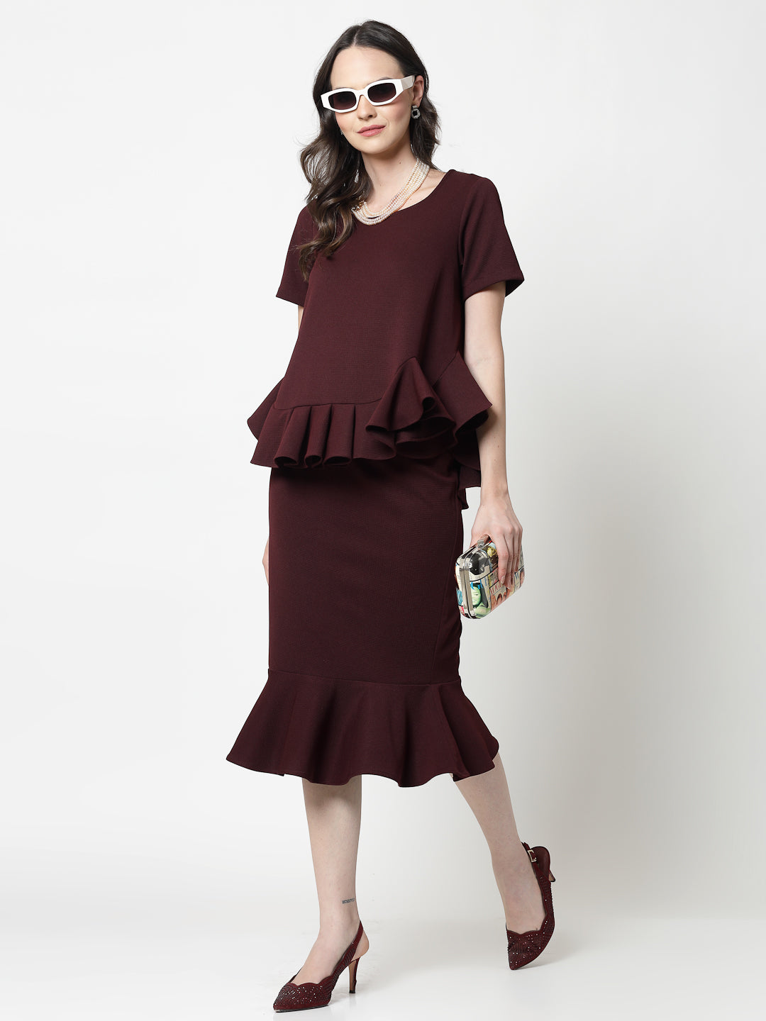 Maroon Lycra Fish Cut Skirt,frocks for women	
indian designer skirts?