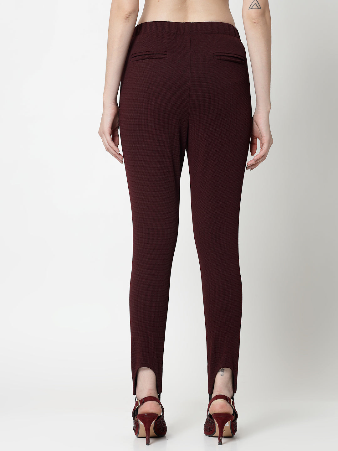 Maroon Lycra Pant With Foot Straps, formal pants	
loose pants for women
