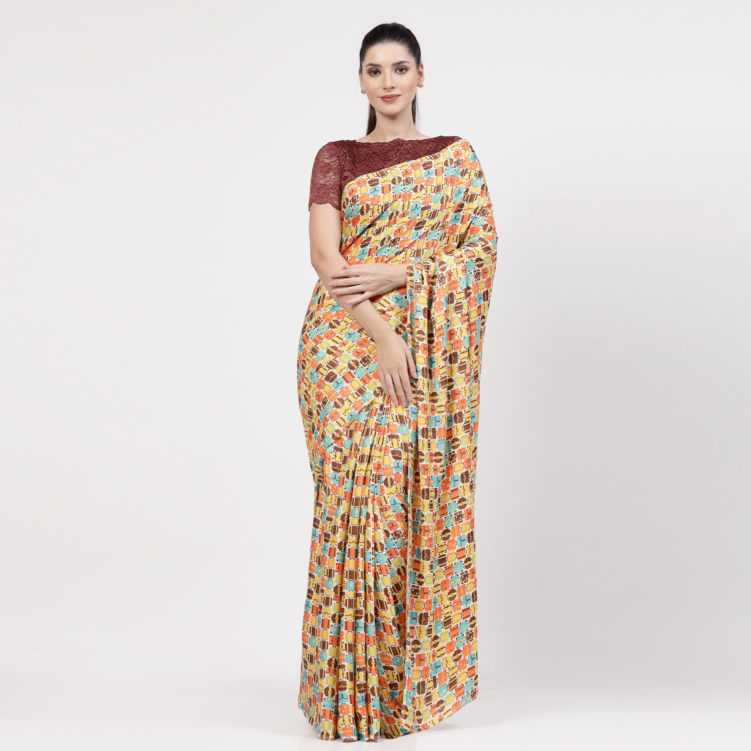 Multicolour Bag Print Saree,indian dresses for women	
formal saree for women	
designer sarees for women	