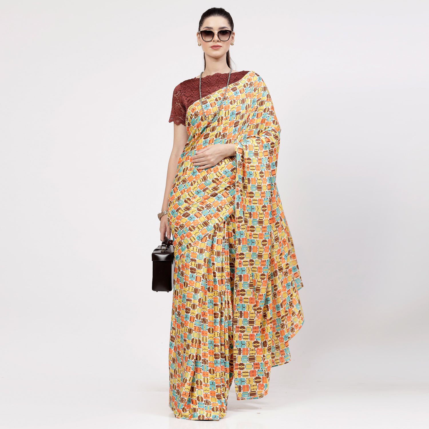 Multicolour Bag Print Saree,indian dresses for women	
formal saree for women	
designer sarees for women	