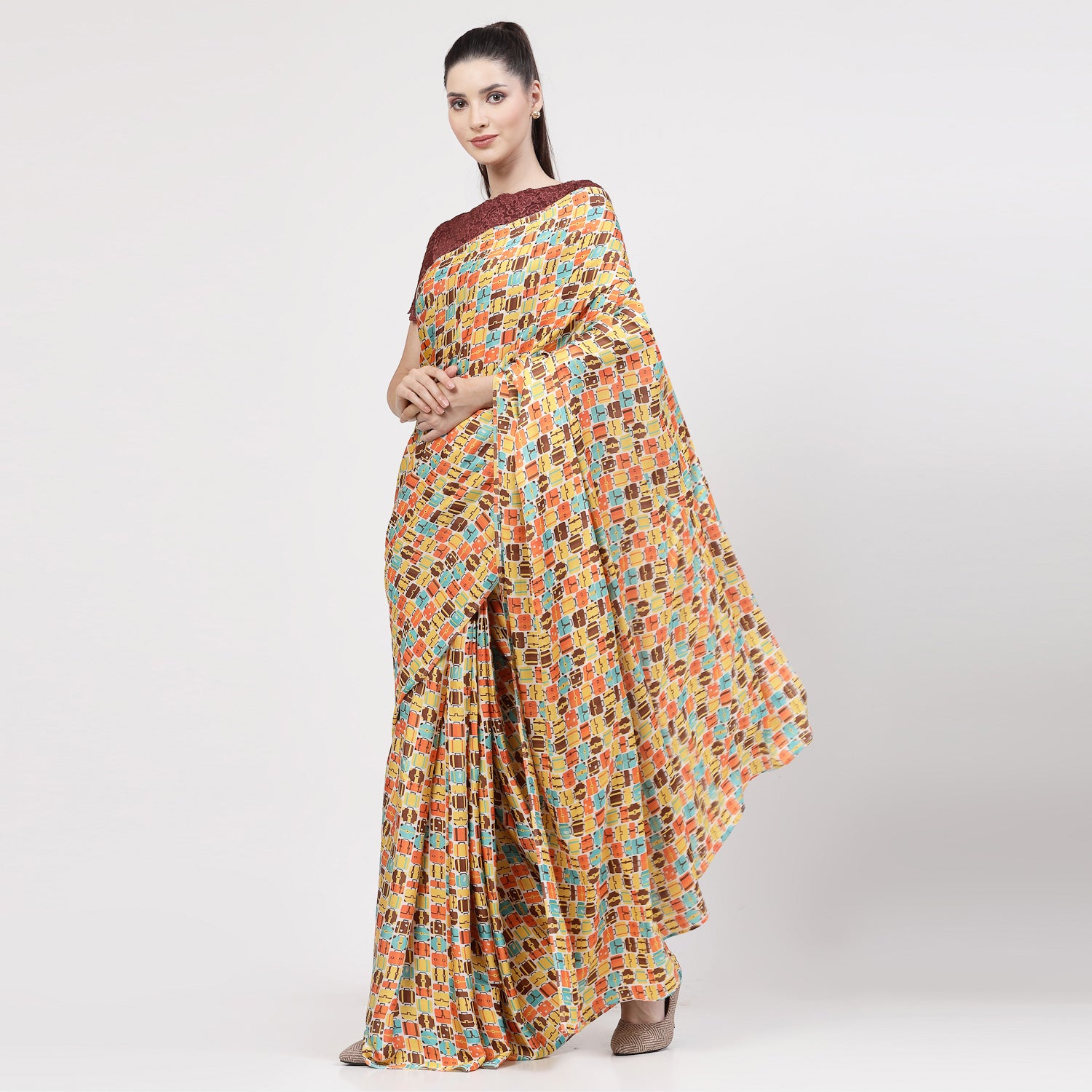 Multicolour Bag Print Saree,indian dresses for women	
formal saree for women	
designer sarees for women	