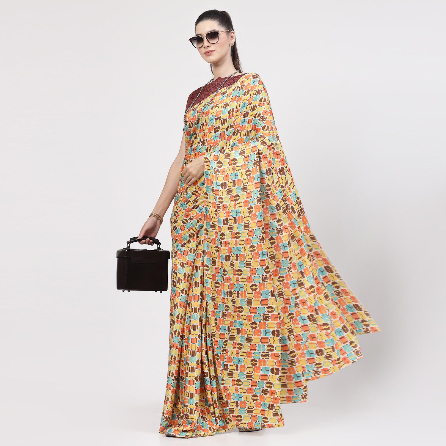 Multicolour Bag Print Saree,indian dresses for women	
formal saree for women	
designer sarees for women	