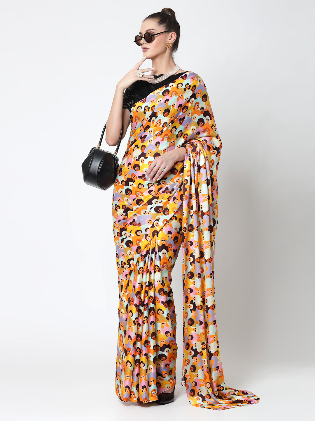 Multicolour Face Print Saree, Professional Sarees for Women: Traditional Workwear Elegance